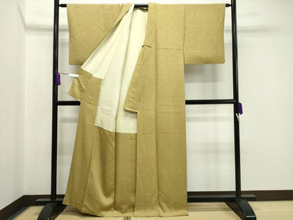 平和屋着物●本草木染作家 瑞寶 色無地 吉祥地紋 芥子色 正絹 逸品 CAAX5729gh