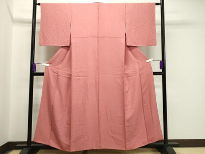 平和屋着物●上質な色無地 花丸地紋 甚三紅色 正絹 逸品 CAAX5768gh