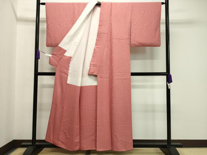 平和屋着物●上質な色無地 花丸地紋 甚三紅色 正絹 逸品 CAAX5768gh