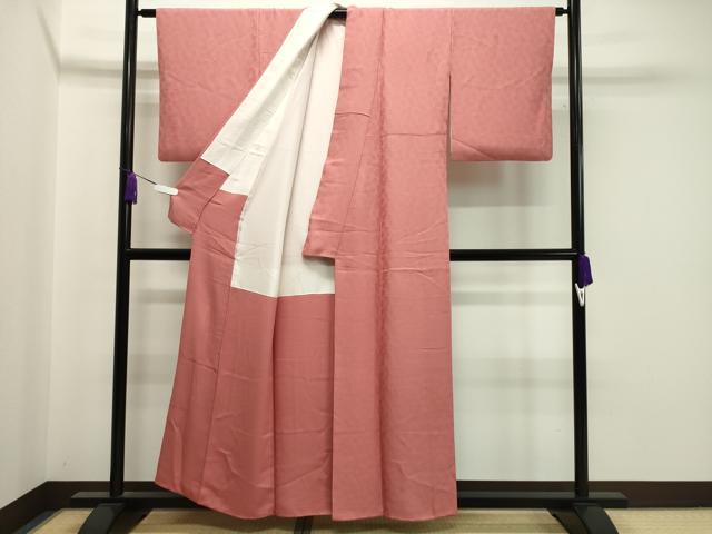 平和屋着物●上質な色無地 花丸地紋 甚三紅色 正絹 逸品 CAAX5768gh
