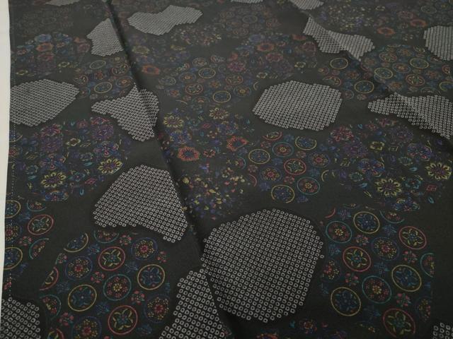 平和屋着物●上質な小紋 吉祥花文 黒地 正絹 逸品 CAAX5775gh