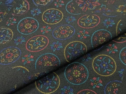 平和屋着物●上質な小紋 吉祥花文 黒地 正絹 逸品 CAAX5775gh