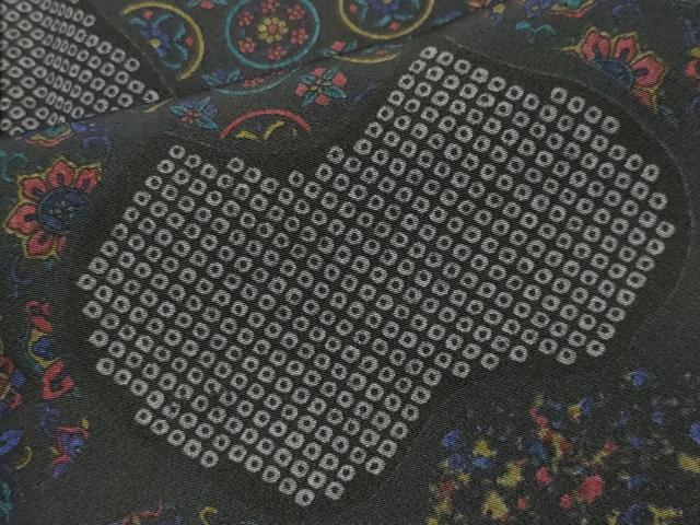 平和屋着物●上質な小紋 吉祥花文 黒地 正絹 逸品 CAAX5775gh