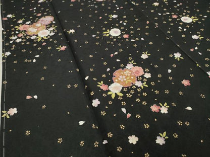 平和屋着物●上質な小紋　雪輪重ね舞梅文　黒地　金彩　鈴乃屋扱い　正絹　逸品　未使用　CAAX5802gh