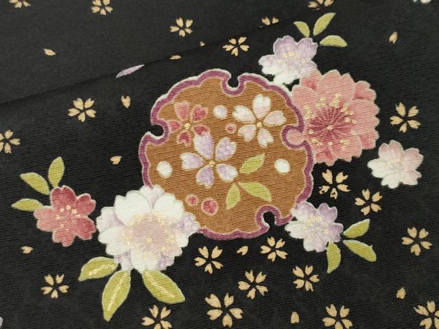 平和屋着物●上質な小紋　雪輪重ね舞梅文　黒地　金彩　鈴乃屋扱い　正絹　逸品　未使用　CAAX5802gh