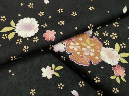 平和屋着物●上質な小紋　雪輪重ね舞梅文　黒地　金彩　鈴乃屋扱い　正絹　逸品　未使用　CAAX5802gh