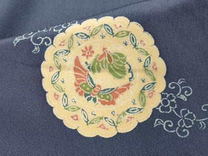 平和屋着物●上質な小紋 向かい鳥花蝶文 正絹 逸品 CAAX5823gh