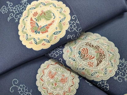 平和屋着物●上質な小紋 向かい鳥花蝶文 正絹 逸品 CAAX5823gh