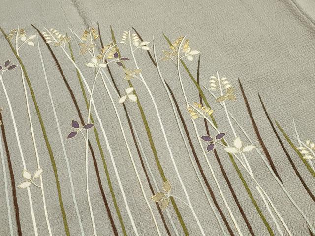 平和屋着物●訪問着 刺繍 草木文 金彩 鬼しぼ縮緬 正絹 逸品 CAAX5829gh