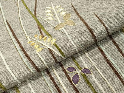 平和屋着物●訪問着 刺繍 草木文 金彩 鬼しぼ縮緬 正絹 逸品 CAAX5829gh