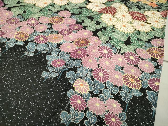 平和屋着物●豪華振袖　作家物　草花文　黒地　金彩　正絹　逸品　CAAX5844gh