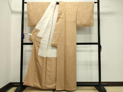 平和屋着物●上質な色無地　吉祥地紋　杏色　正絹　逸品　未使用　CAAX5848gh