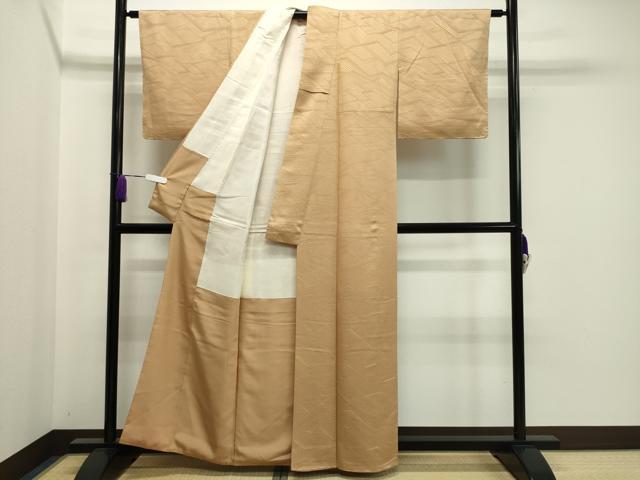 平和屋着物●上質な色無地　吉祥地紋　杏色　正絹　逸品　未使用　CAAX5848gh