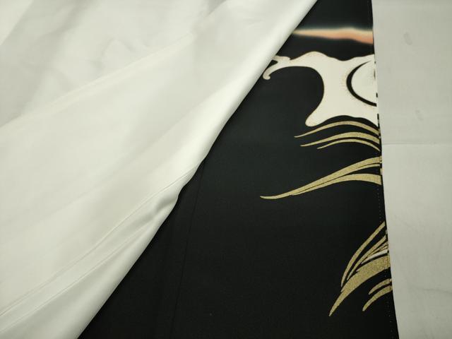 平和屋着物●豪華黒留袖　駒刺繍　立波飛鶴花文　暈し染め　金銀彩　正絹　逸品　CAAX5855gh