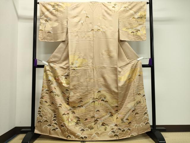 平和屋着物●訪問着 駒刺繍 渡り橋松花文 金彩 正絹 逸品 未使用 CAAX5866gh