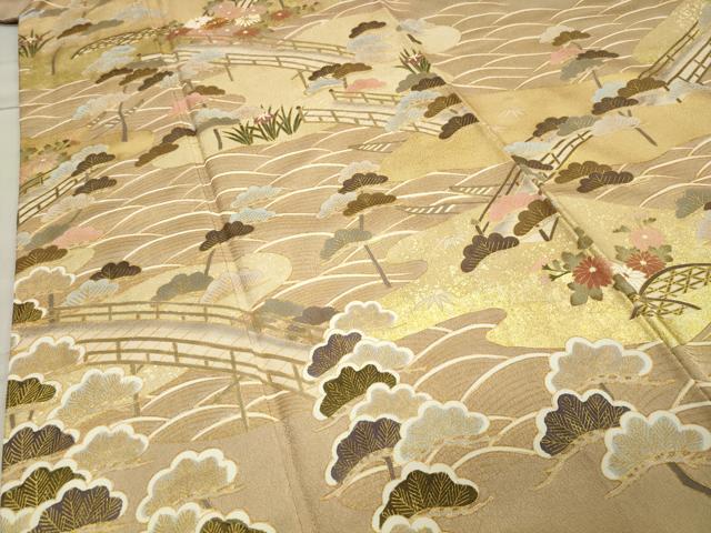 平和屋着物●訪問着 駒刺繍 渡り橋松花文 金彩 正絹 逸品 未使用 CAAX5866gh