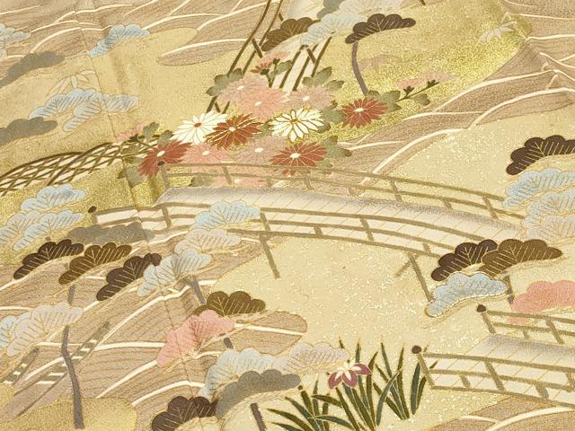 平和屋着物●訪問着 駒刺繍 渡り橋松花文 金彩 正絹 逸品 未使用 CAAX5866gh
