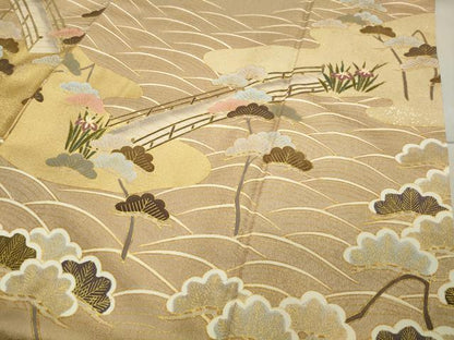 平和屋着物●訪問着 駒刺繍 渡り橋松花文 金彩 正絹 逸品 未使用 CAAX5866gh