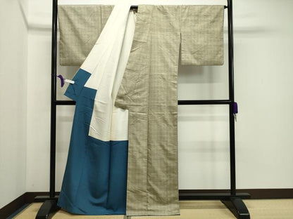 平和屋着物●上質な紬 格子柄 正絹 逸品 CAAX5878gh