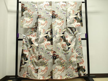 平和屋着物●上質な小紋　扇面草花文　金彩　正絹　逸品　CAAX5890gh