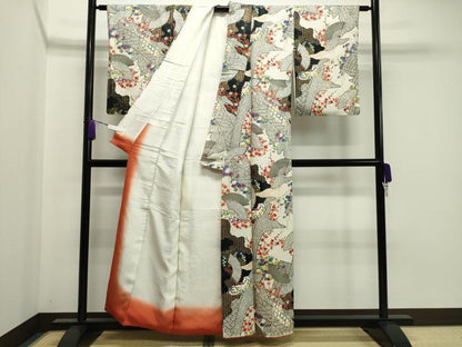 平和屋着物●上質な小紋　扇面草花文　金彩　正絹　逸品　CAAX5890gh