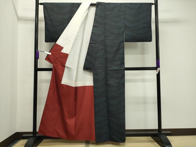 平和屋着物●結城紬 80亀甲 横段吉祥文 正絹 逸品 CAAX5893gh