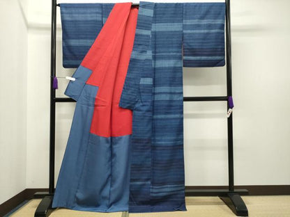 平和屋着物●上質な紬　横段文　正絹　逸品　CAAX5907gh