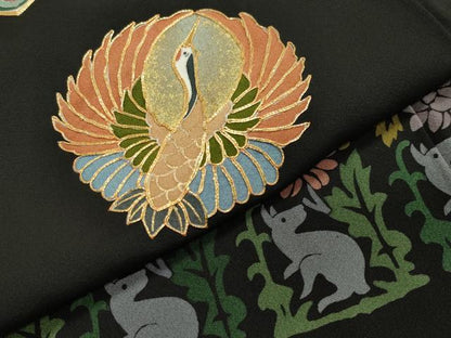 平和屋着物●豪華黒留袖 作家物 駒刺繍 飛鶴菱吉祥花文 金彩 正絹 逸品 CAAX5920gh