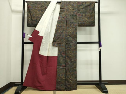 平和屋着物●本場大島紬　7マルキ　吉祥草花文　正絹　逸品　CAAX5956gh