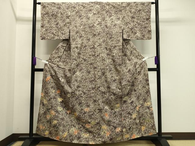 平和屋着物●訪問着 紬地 型染め 笹文 正絹 逸品 CAAX5982gh