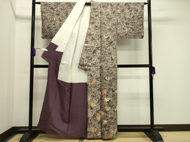 平和屋着物●訪問着 紬地 型染め 笹文 正絹 逸品 CAAX5982gh