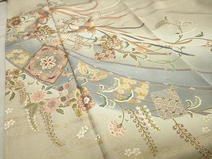 平和屋着物●豪華色留袖　駒刺繍　鳳凰花唐草文　暈し染め　金銀彩　三越扱い　正絹　逸品　未使用　CAAX5994gh