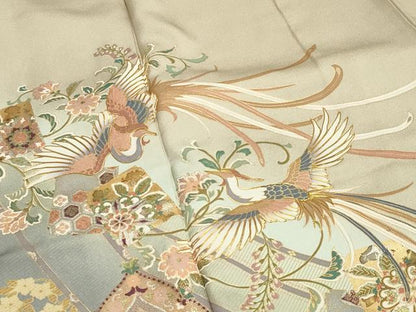 平和屋着物●豪華色留袖　駒刺繍　鳳凰花唐草文　暈し染め　金銀彩　三越扱い　正絹　逸品　未使用　CAAX5994gh