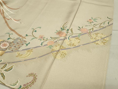 平和屋着物●豪華色留袖　駒刺繍　鳳凰花唐草文　暈し染め　金銀彩　三越扱い　正絹　逸品　未使用　CAAX5994gh