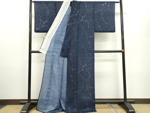 平和屋着物＊夏物 小紋 変わり絽 枝葉文 洗える着物 CAAX6255ze
