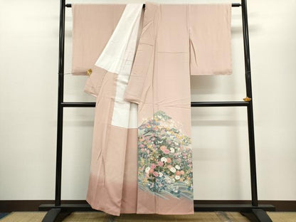 平和屋着物●十日町友禅作家　岡村蒼風　松竹梅立波枝花文　暈し染め　正絹　逸品　CAAX6336ze