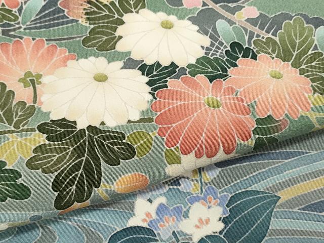 平和屋着物●十日町友禅作家　岡村蒼風　松竹梅立波枝花文　暈し染め　正絹　逸品　CAAX6336ze