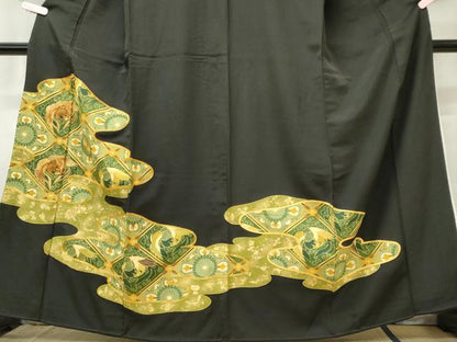 平和屋着物■豪華黒留袖　駒刺繍　鳳凰花文　正絹　逸品　CAAX6455ou