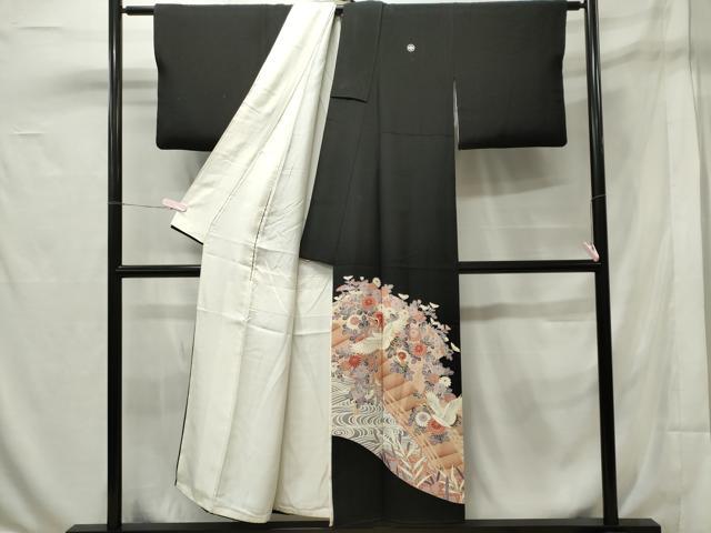 平和屋着物■豪華黒留袖　駒刺繍　渡り橋流水飛鶴花文　金彩　正絹　逸品　CAAX6466ou