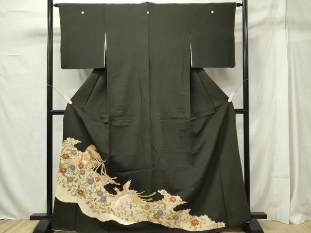 平和屋着物■豪華黒留袖　刺繍　尾長鳥花唐草文　金彩　正絹　逸品　CAAX6468ou