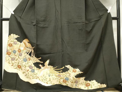 平和屋着物■豪華黒留袖　刺繍　尾長鳥花唐草文　金彩　正絹　逸品　CAAX6468ou