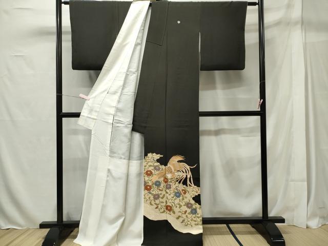 平和屋着物■豪華黒留袖　刺繍　尾長鳥花唐草文　金彩　正絹　逸品　CAAX6468ou