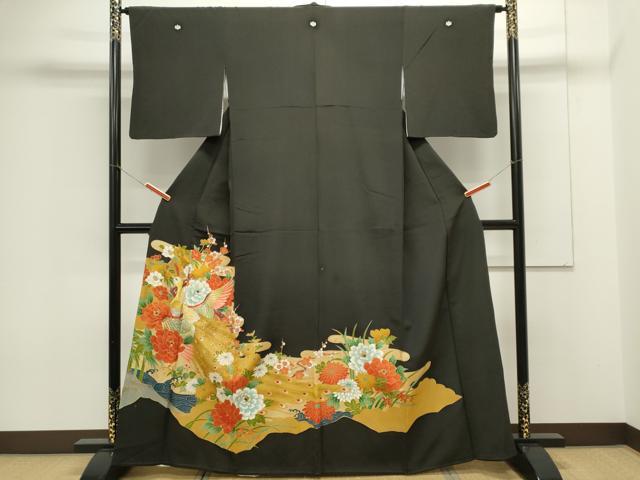 平和屋着物■豪華黒留袖　立波孔雀花文　金彩　正絹　逸品　CAAX6708ou
