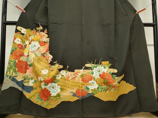 平和屋着物■豪華黒留袖　立波孔雀花文　金彩　正絹　逸品　CAAX6708ou