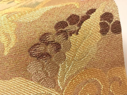 平和屋着物▽創業280年 誉田屋源兵衛 スリーシーズン 春夏秋 六通柄袋帯 葡萄唐草文 純金 正絹 24ｋ 逸品 未使用 CAAX6832vp