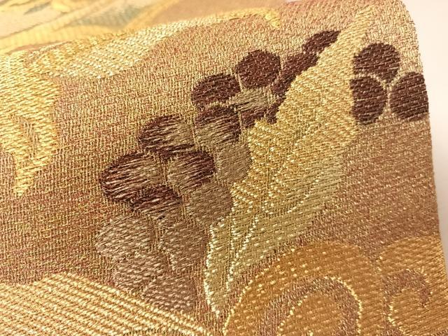 平和屋着物▽創業280年 誉田屋源兵衛 スリーシーズン 春夏秋 六通柄袋帯 葡萄唐草文 純金 正絹 24ｋ 逸品 未使用 CAAX6832vp