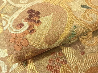 平和屋着物▽創業280年 誉田屋源兵衛 スリーシーズン 春夏秋 六通柄袋帯 葡萄唐草文 純金 正絹 24ｋ 逸品 未使用 CAAX6832vp
