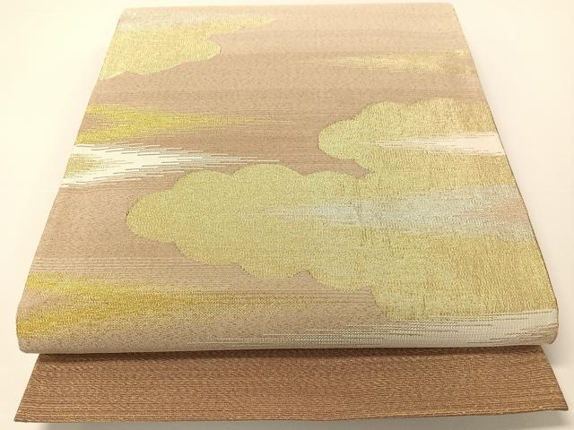 平和屋着物▼太鼓柄袋帯 綴れ 雲取り霞文 金通し地 正絹 逸品 CAAX6959vp