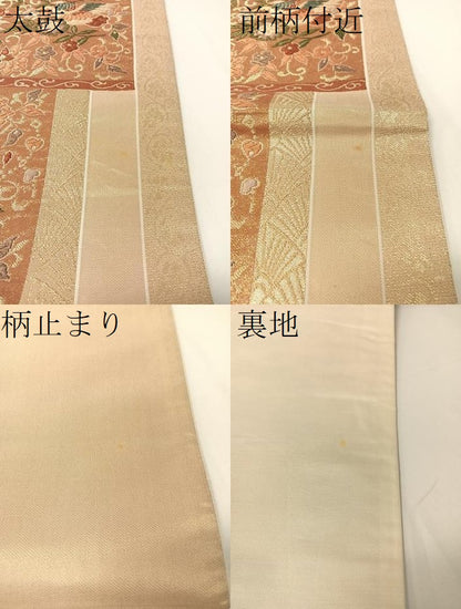 平和屋着物▼六通柄袋帯 色紙花喰い鳥 金糸 正絹 逸品 CAAX6961vp