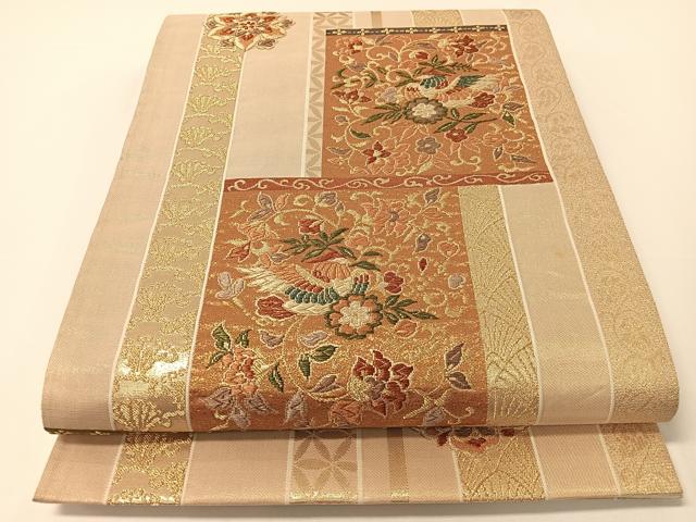 平和屋着物▼六通柄袋帯 色紙花喰い鳥 金糸 正絹 逸品 CAAX6961vp